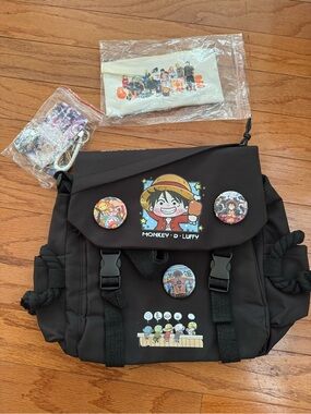 Monkey D. Luffy Black Anime Cross Body Bag with Character Pins